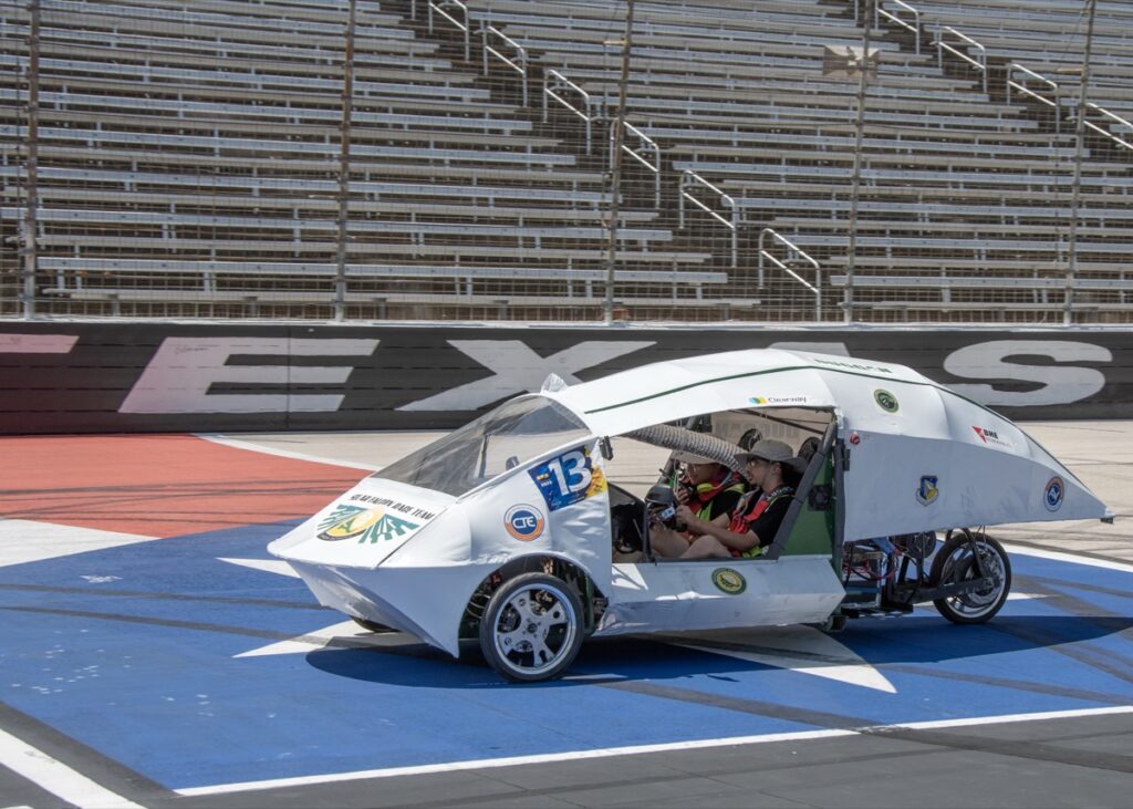 Electro Falcon Crossing the Start/Finish Line at the Texas Motor Speedway